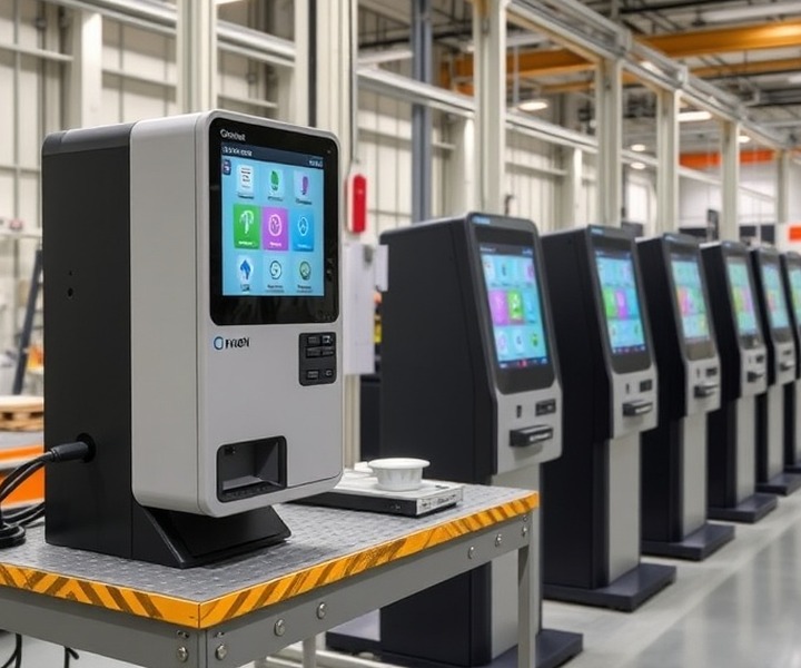 Dispenser module of a self-service terminal on a test bench
